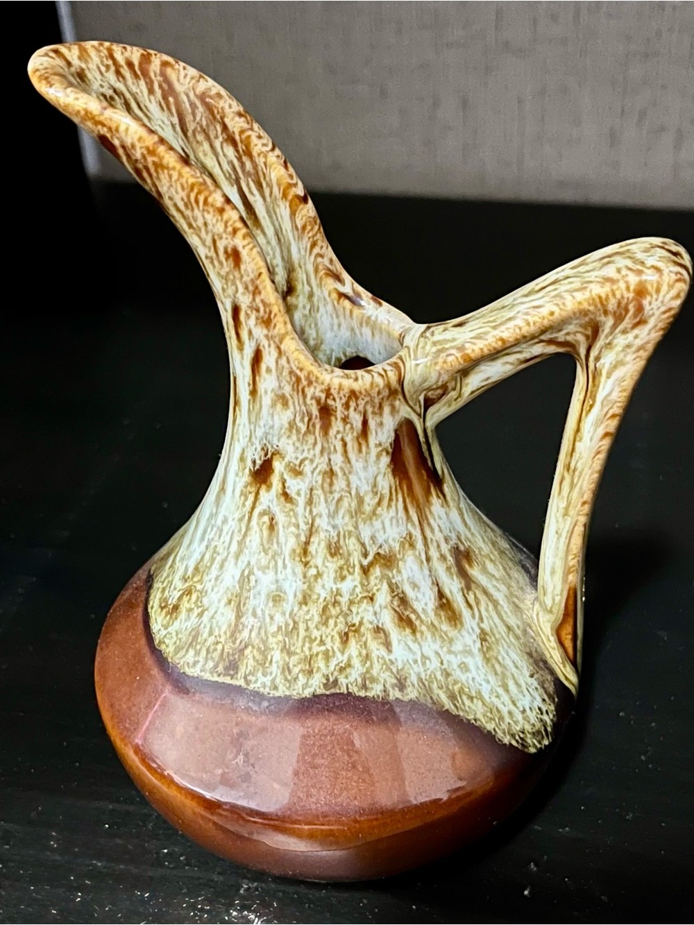 Vintage Mid-Century Modern Brown Drip Glaze Pottery Pitcher Vase